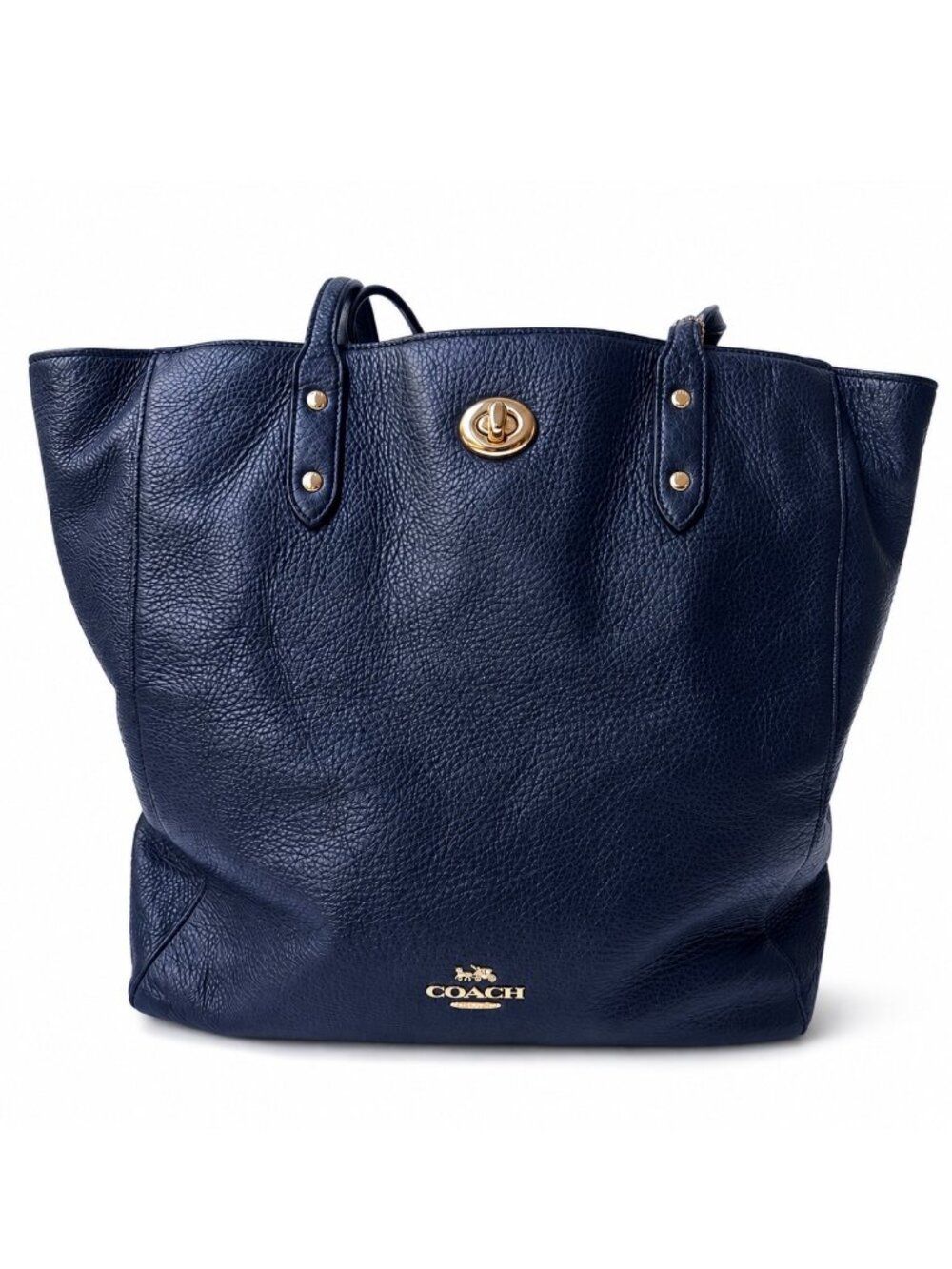 Coach Town Dark Navy Pebbled Leather Turnlock Tote